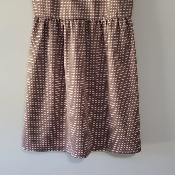 Loft Dress 8 Sleeveless Scalloped Tan White Gingham Plaid Office Career Wedding - Picture 3 of 12